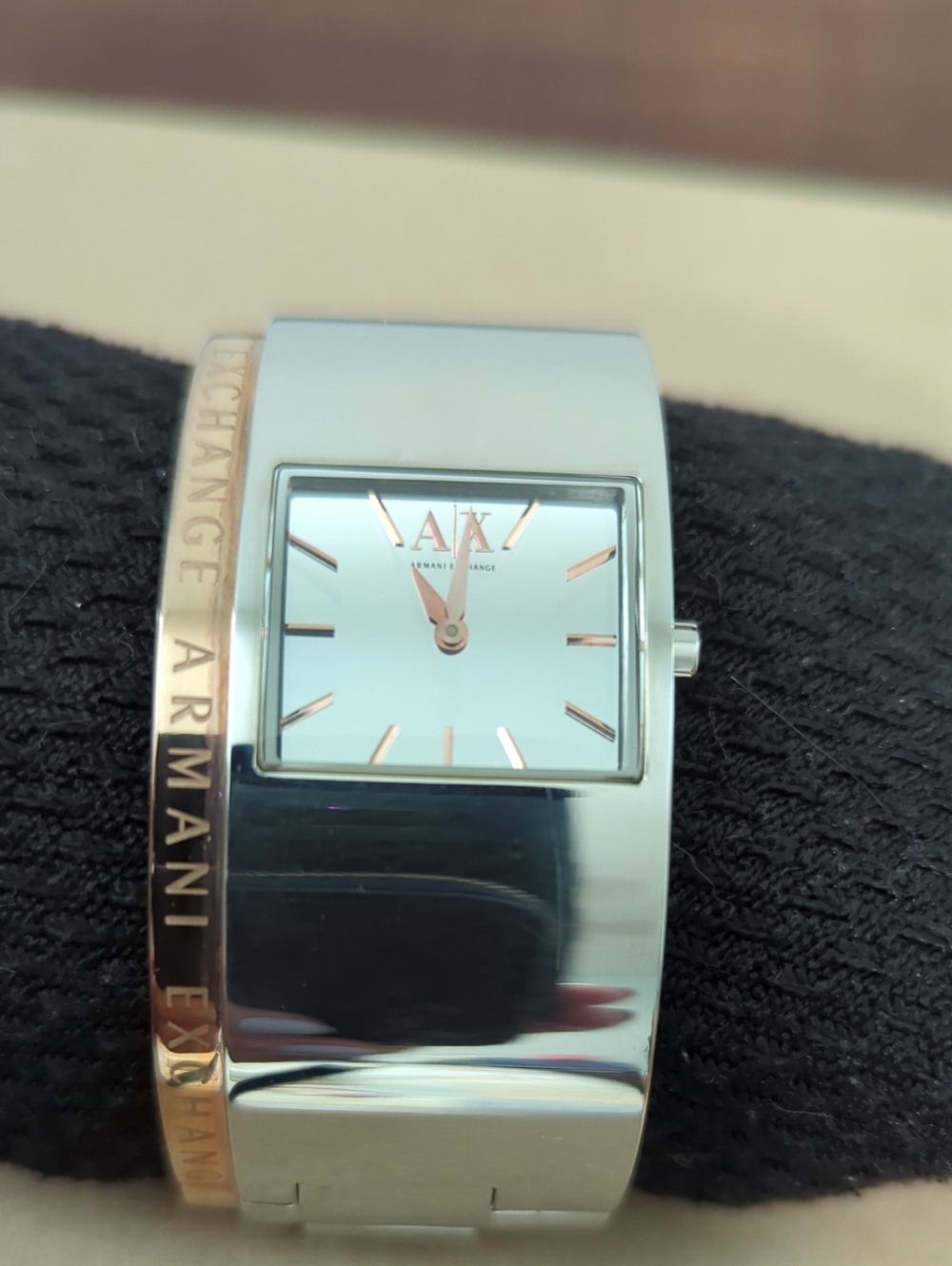 Armani Exchange Silver and Rose Gold Accent Bangle Watch